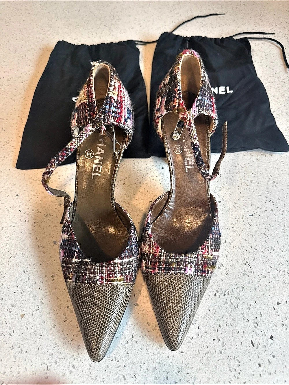 Chanel Tweed Pointed-Toe Heels Multicolor US 9